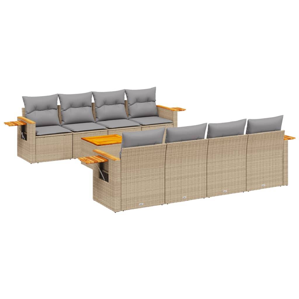 vidaXL 9-tlg. Garten-Sofagarnitur mit Kissen Beige Poly Rattan
