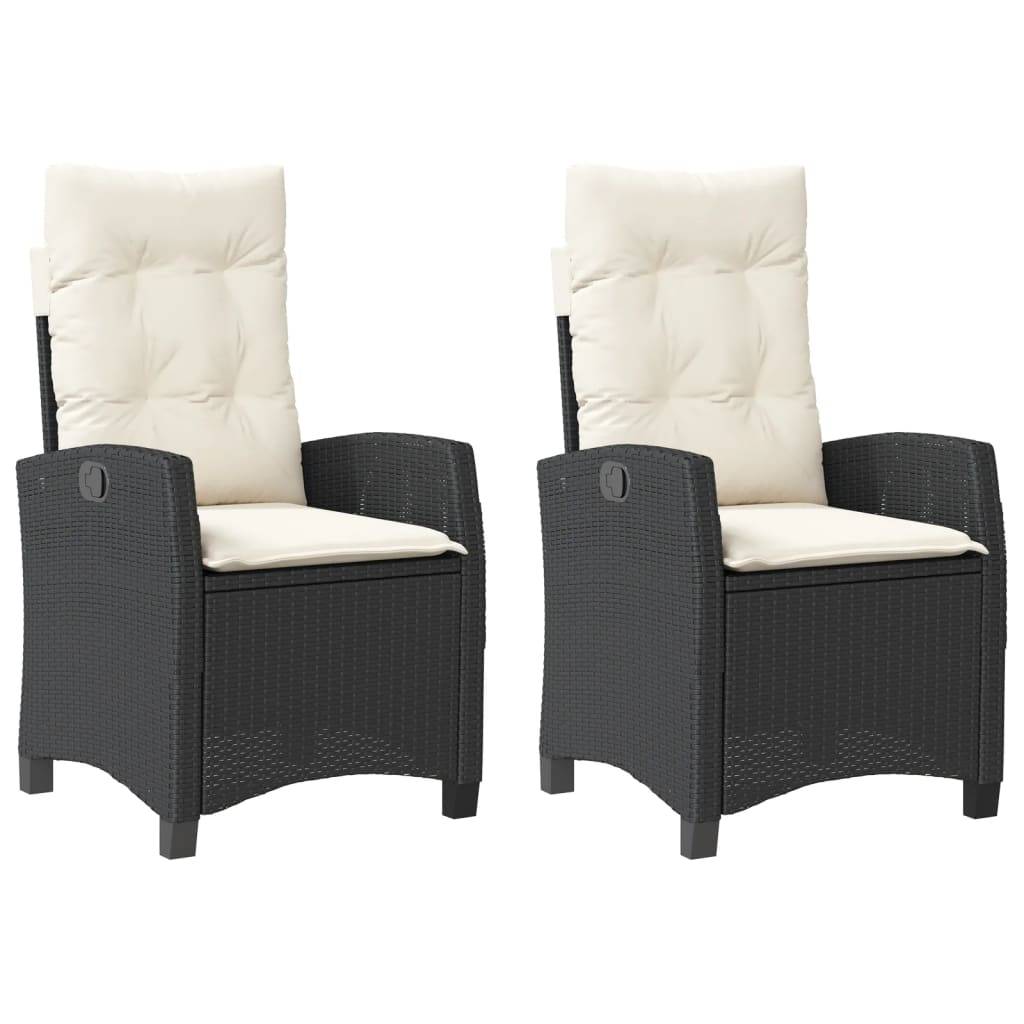vidaXL Gartensessel mit Kissen 2 Stk. Verstellbar Schwarz Poly Rattan