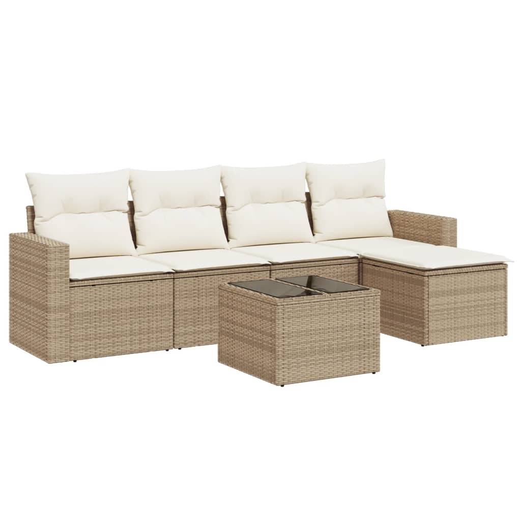 vidaXL 6-tlg. Garten-Sofagarnitur mit Kissen Beige Poly Rattan