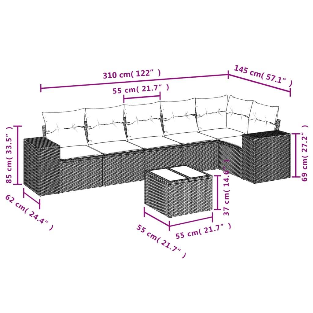 vidaXL 7-tlg. Garten-Sofagarnitur mit Kissen Braun Poly Rattan