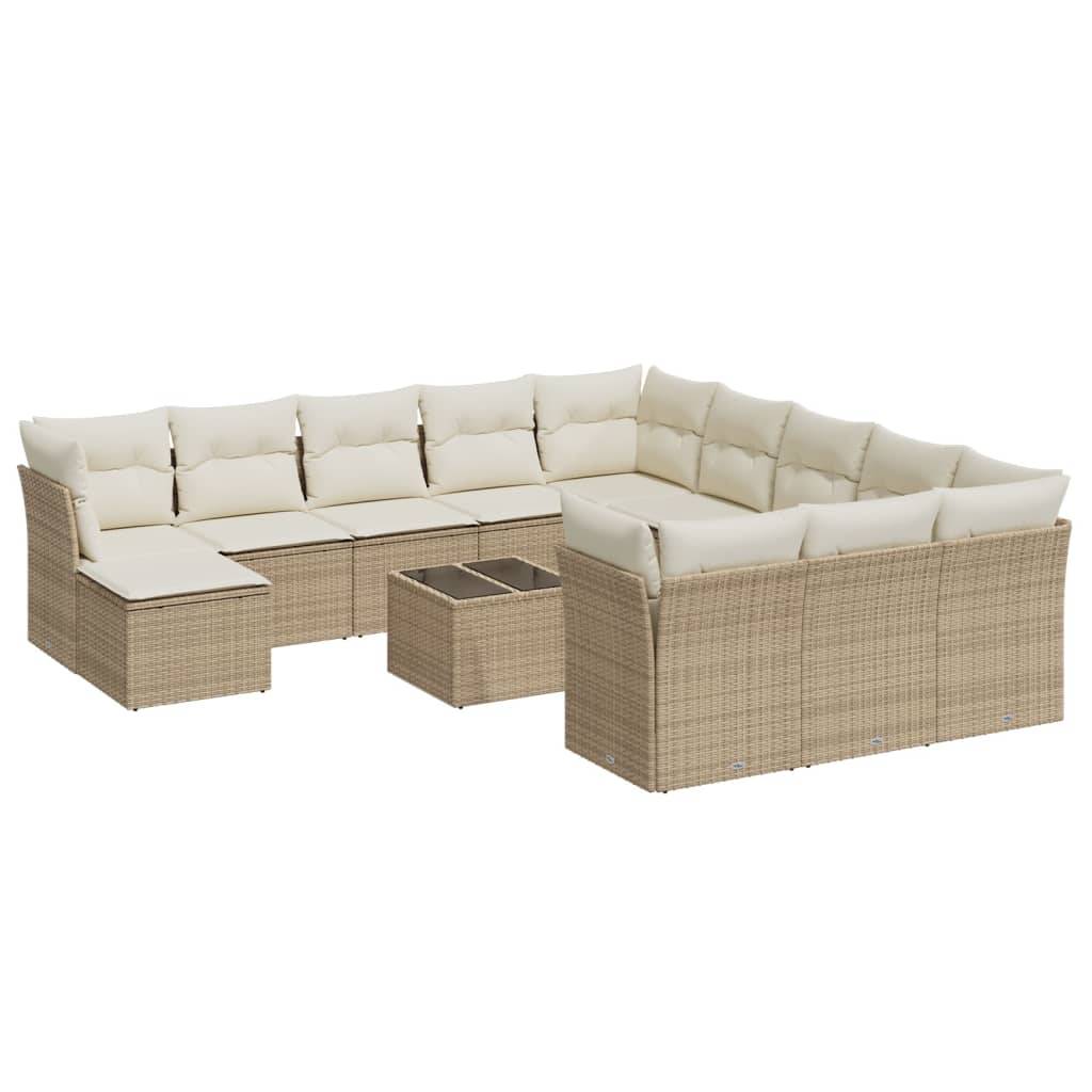 vidaXL 13-tlg. Garten-Sofagarnitur mit Kissen Beige Poly Rattan