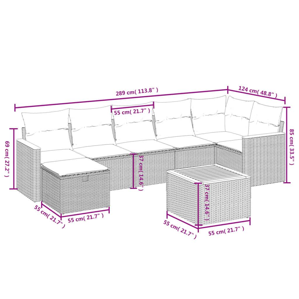 vidaXL 8-tlg. Garten-Sofagarnitur mit Kissen Beige Poly Rattan