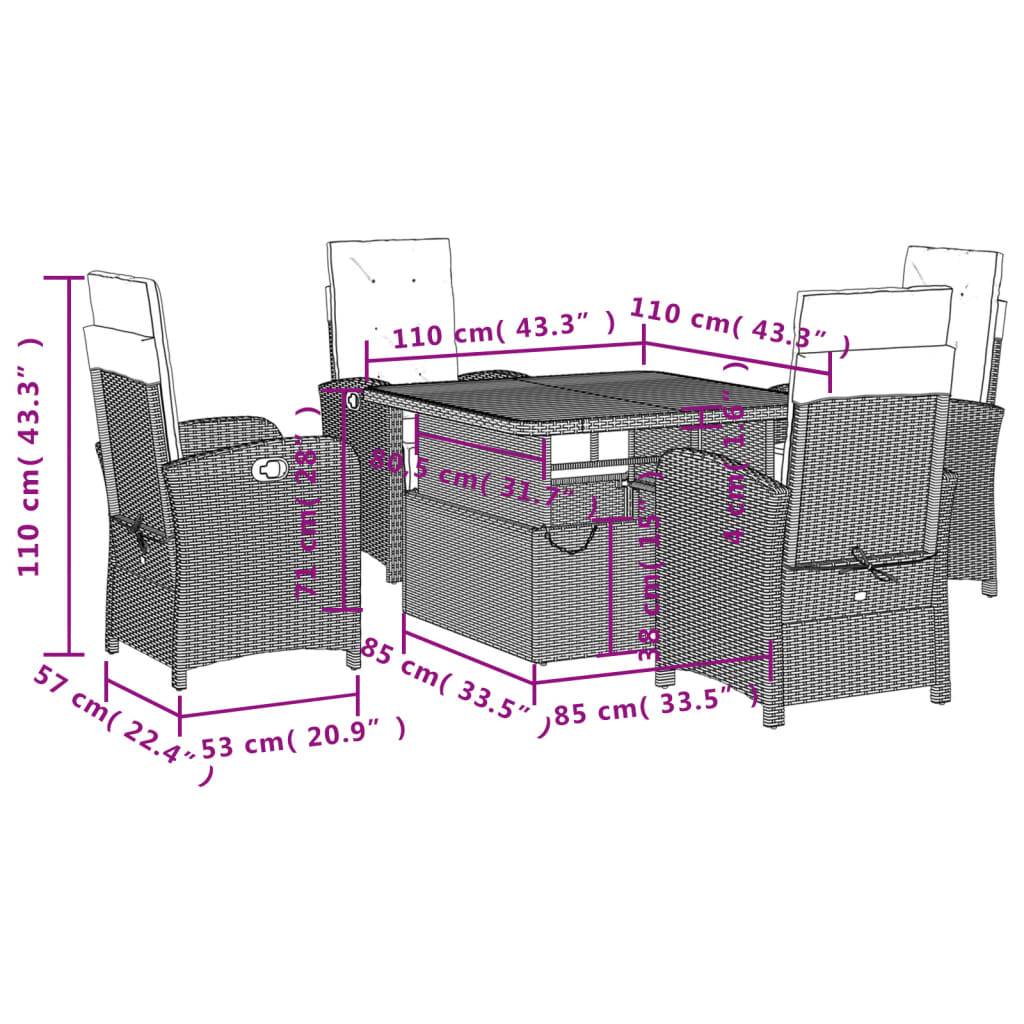 vidaXL 5-tlg. Garten-Essgruppe mit Kissen Schwarz Poly Rattan