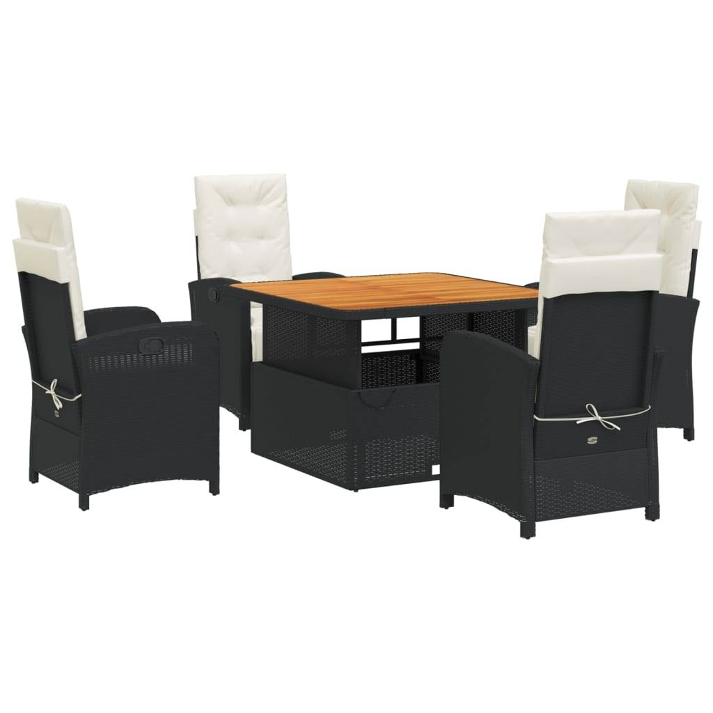vidaXL 5-tlg. Garten-Essgruppe mit Kissen Schwarz Poly Rattan