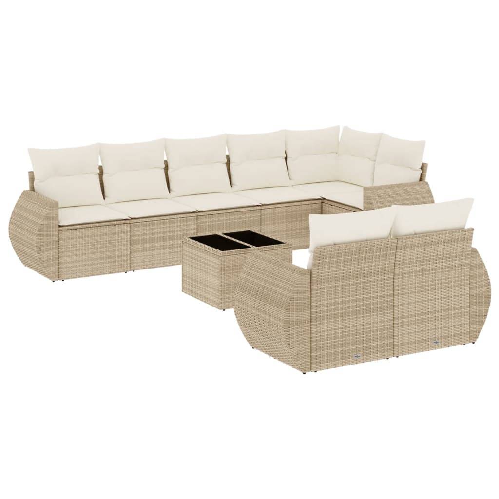 vidaXL 9-tlg. Garten-Sofagarnitur mit Kissen Beige Poly Rattan