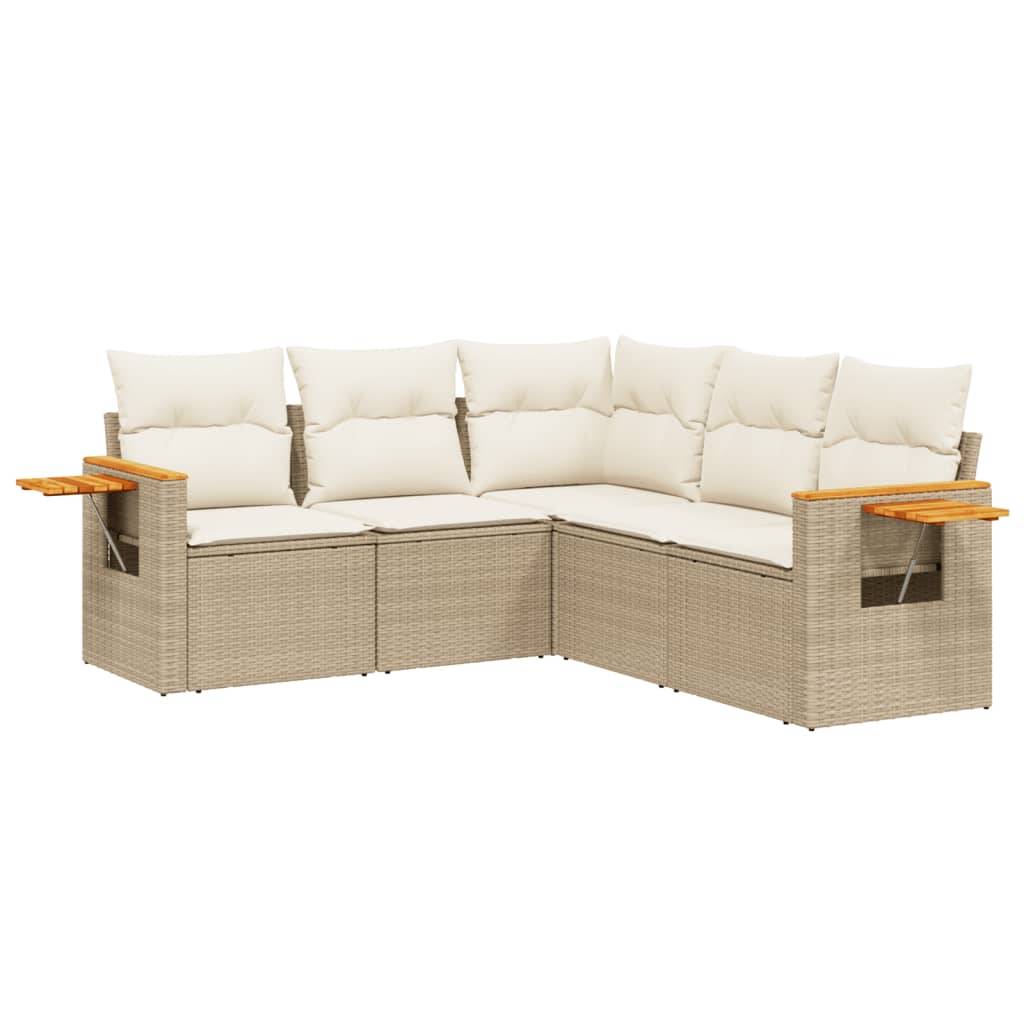 vidaXL 5-tlg. Garten-Sofagarnitur mit Kissen Beige Poly Rattan