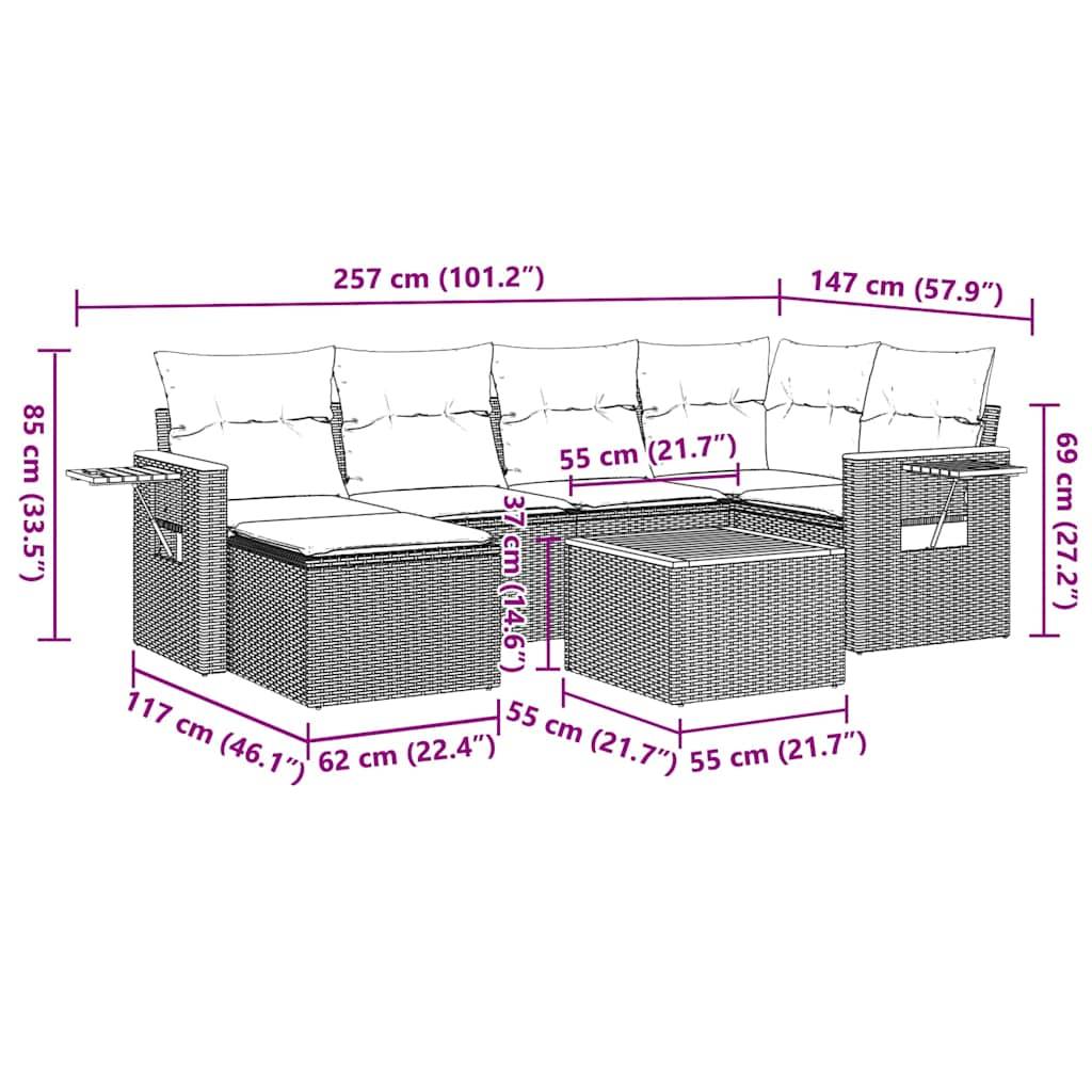 vidaXL 7-tlg. Garten-Sofagarnitur mit Kissen Schwarz Poly Rattan