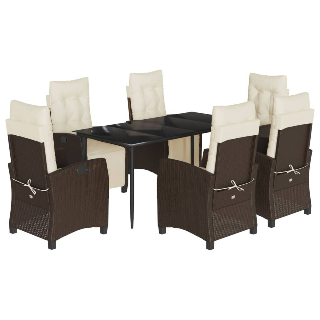 vidaXL 7-tlg. Garten-Essgruppe mit Kissen Braun Poly Rattan
