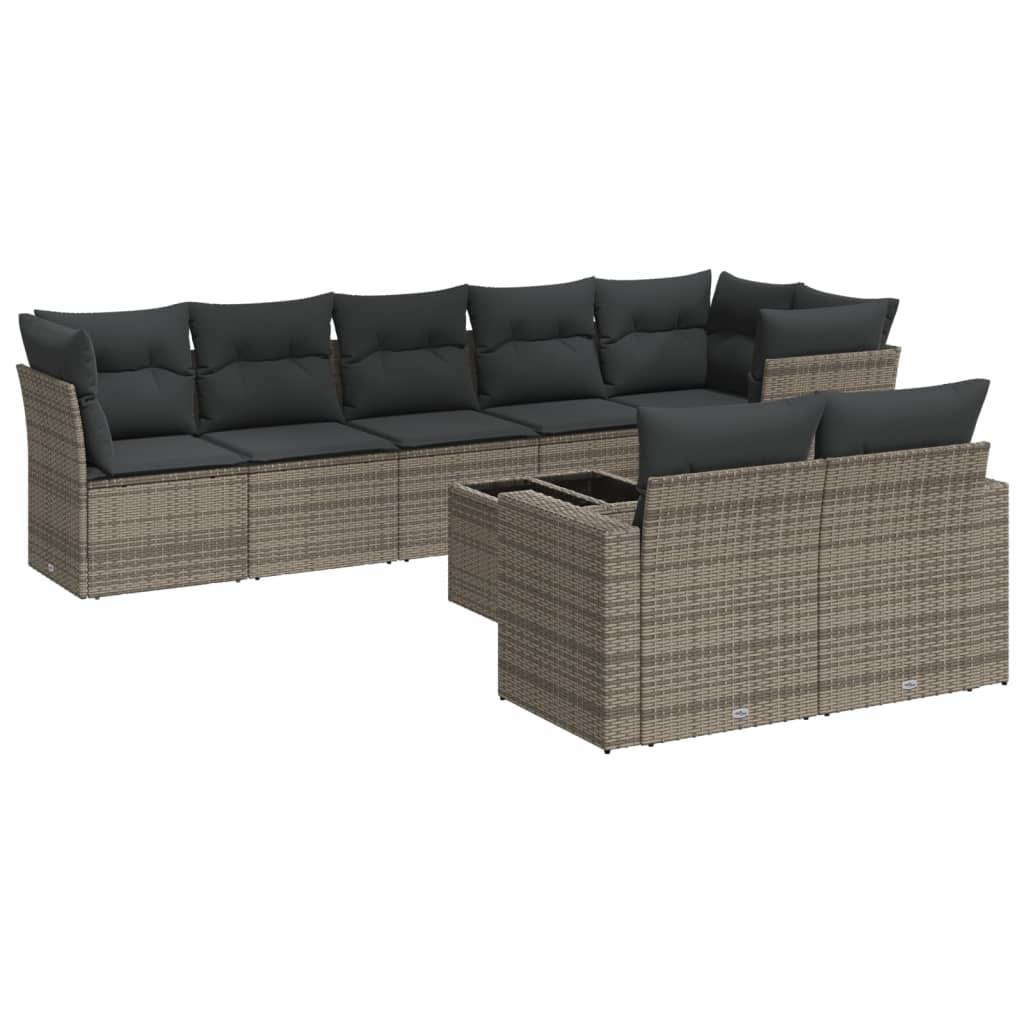 vidaXL 9-tlg. Garten-Sofagarnitur mit Kissen Grau Poly Rattan