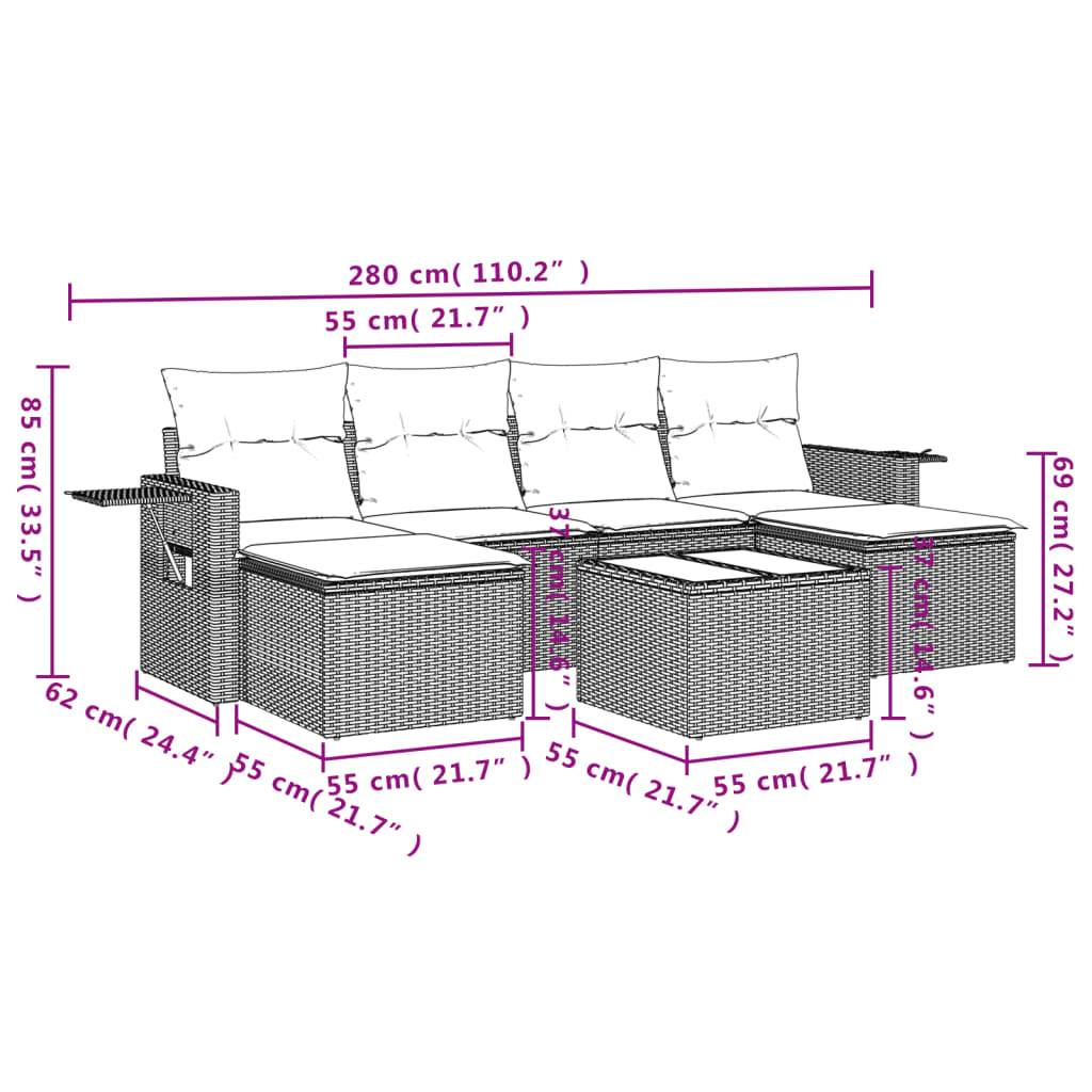 vidaXL 7-tlg. Garten-Sofagarnitur mit Kissen Grau Poly Rattan