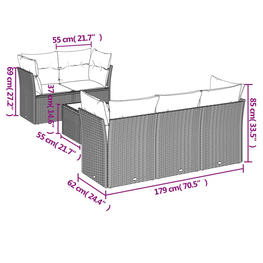 vidaXL 6-tlg. Garten-Sofagarnitur mit Kissen Beige Poly Rattan