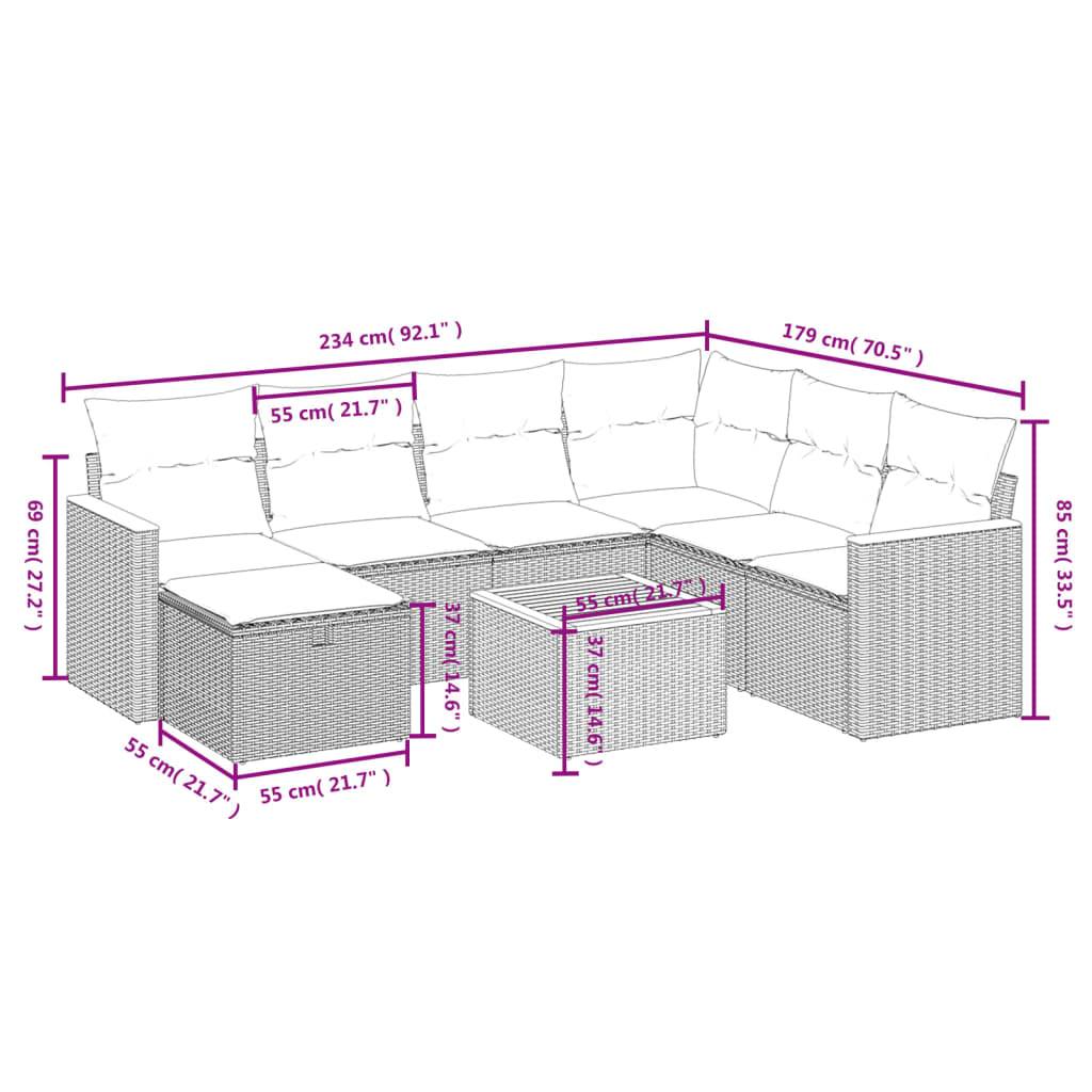 vidaXL 8-tlg. Garten-Sofagarnitur mit Kissen Grau Poly Rattan
