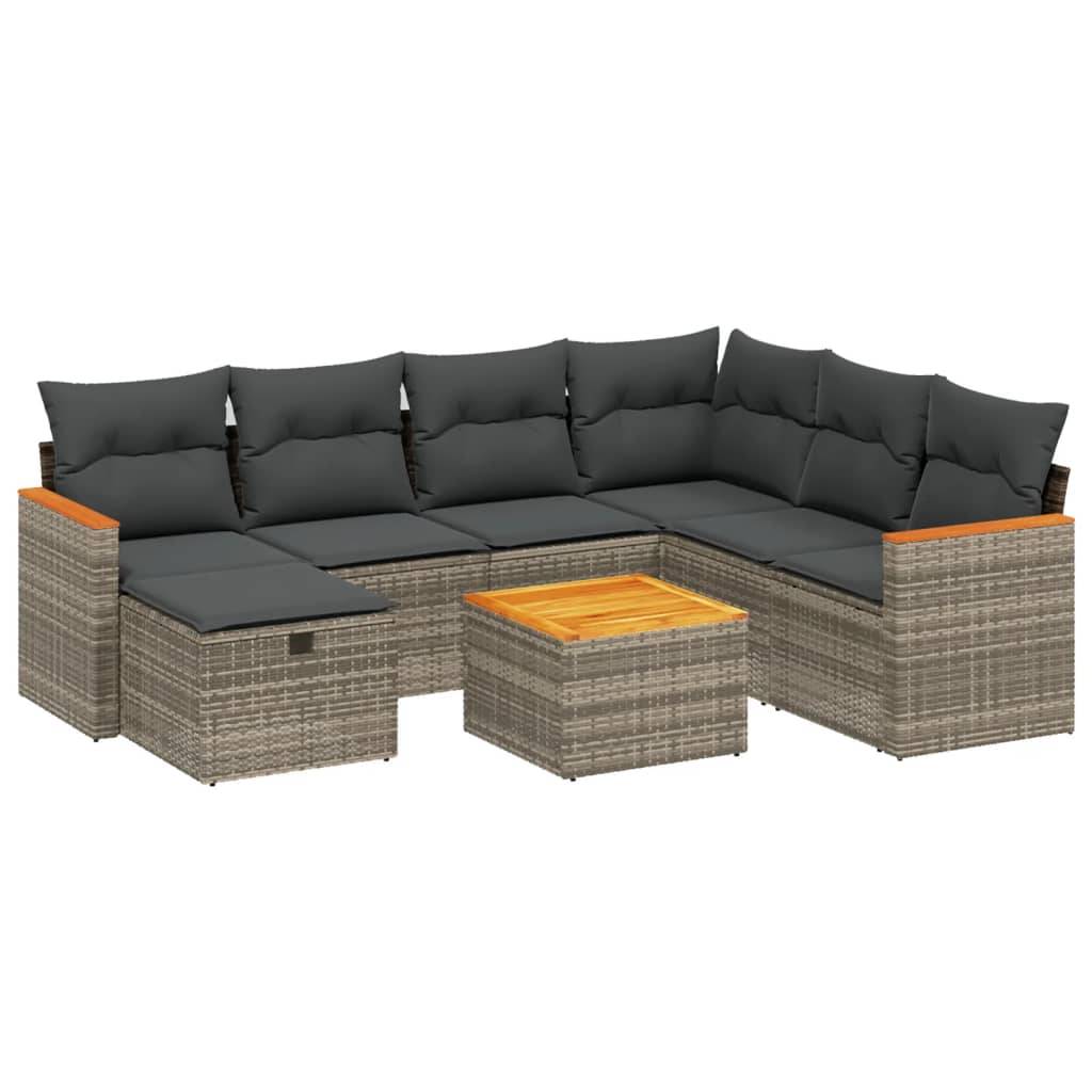 vidaXL 8-tlg. Garten-Sofagarnitur mit Kissen Grau Poly Rattan