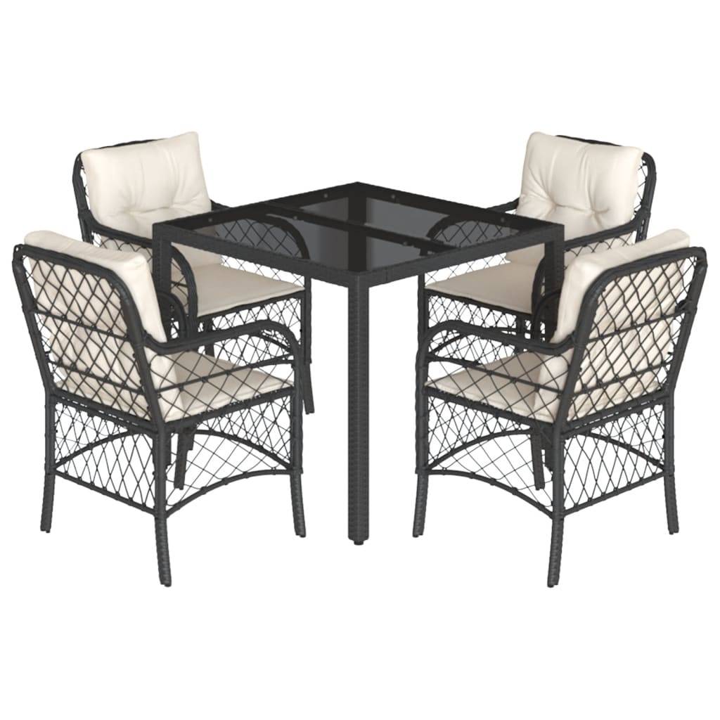 vidaXL 5-tlg. Garten-Essgruppe mit Kissen Schwarz Poly Rattan