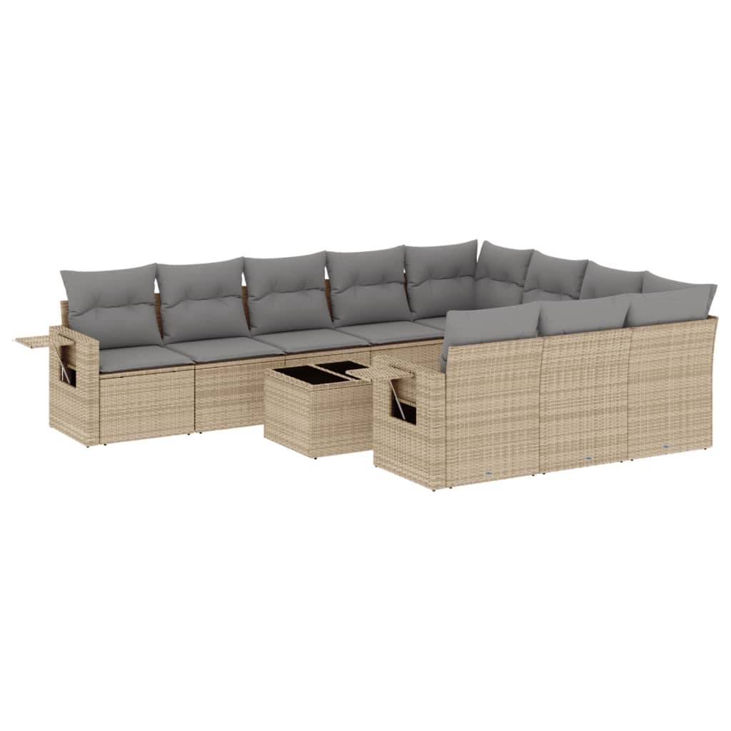 vidaXL 11-tlg. Garten-Sofagarnitur mit Kissen Beige Poly Rattan