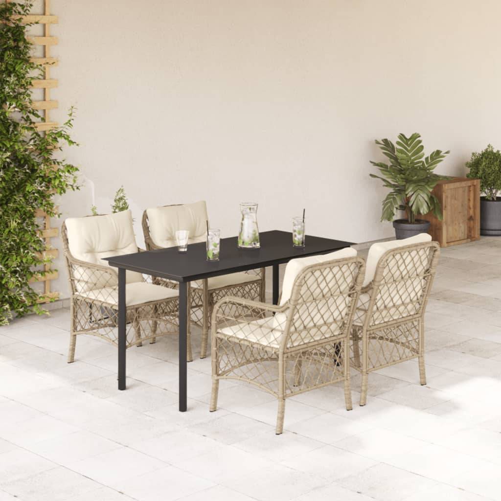 vidaXL 5-tlg. Garten-Essgruppe mit Kissen Beige Poly Rattan