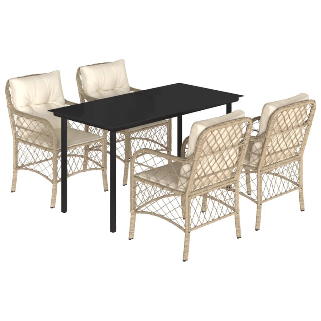 vidaXL 5-tlg. Garten-Essgruppe mit Kissen Beige Poly Rattan