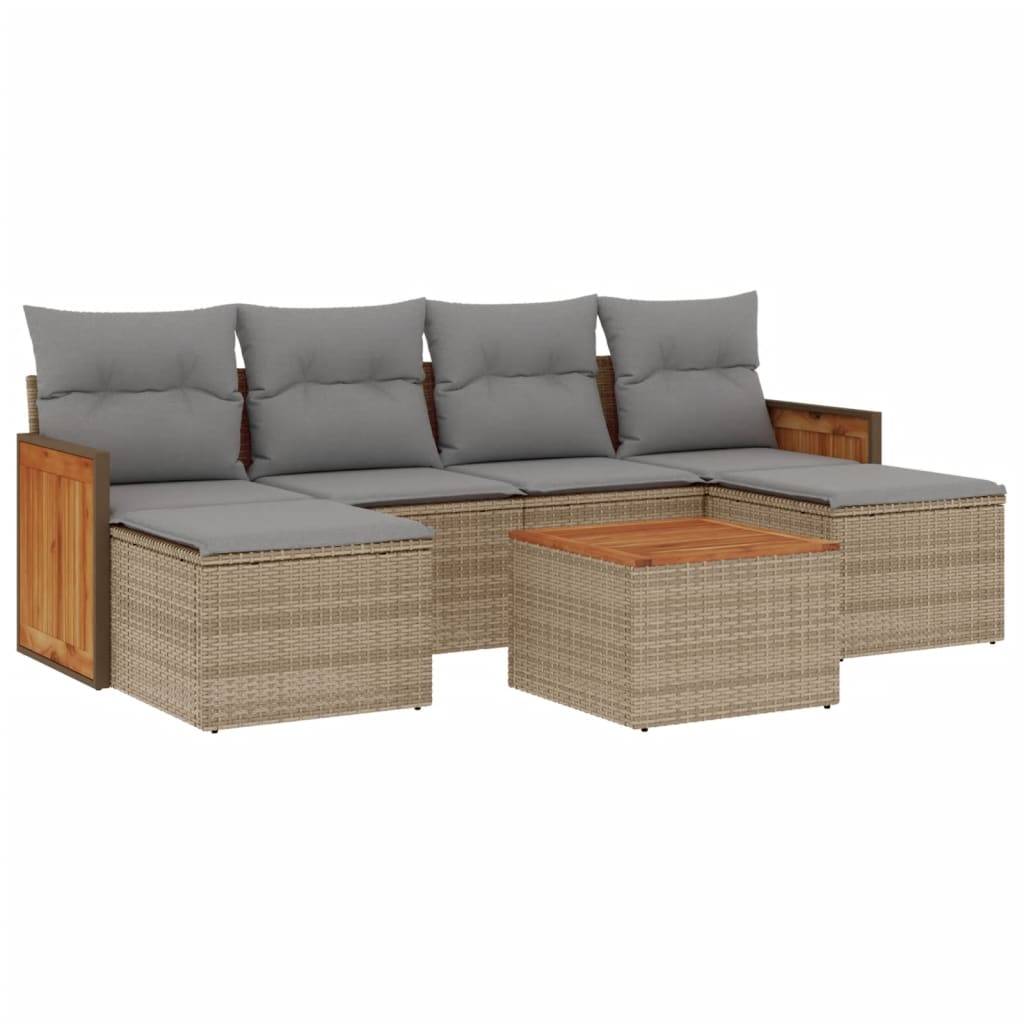 vidaXL 7-tlg. Garten-Sofagarnitur mit Kissen Beige Poly Rattan