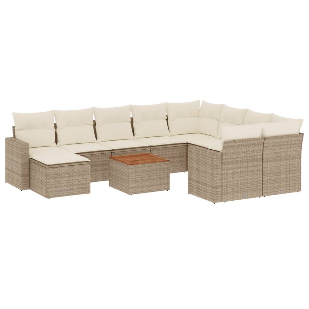 vidaXL 11-tlg. Garten-Sofagarnitur mit Kissen Beige Poly Rattan