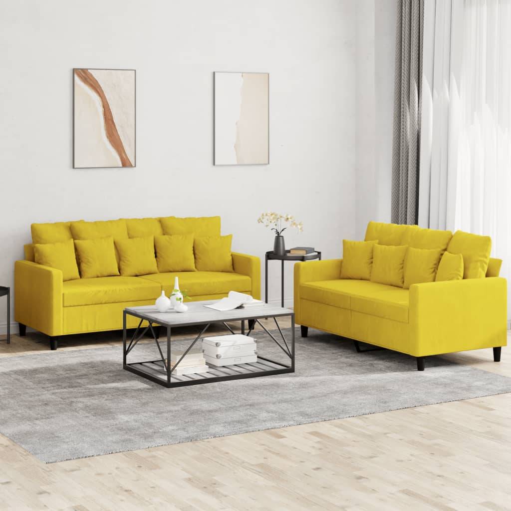 vidaXL 2-tlg. Sofagarnitur mit Kissen Gelb Samt