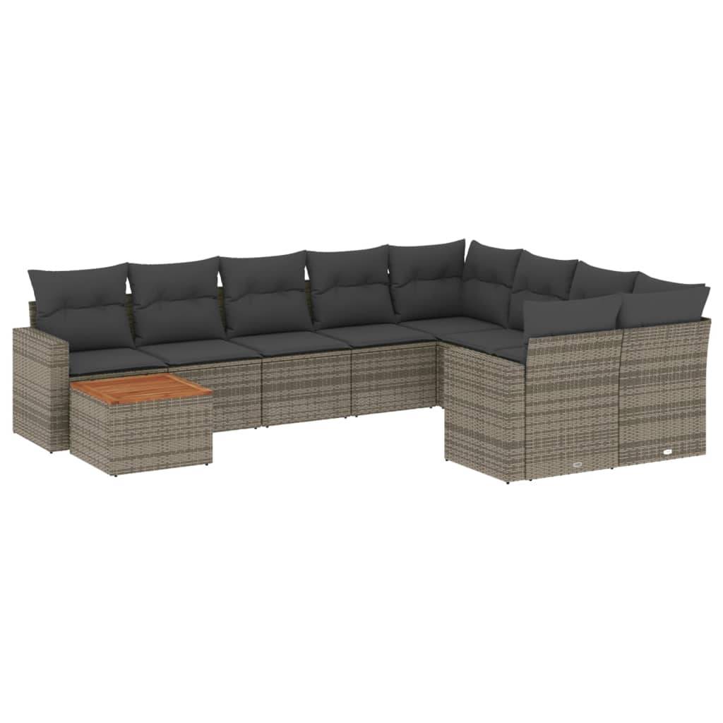 vidaXL 10-tlg. Garten-Sofagarnitur mit Kissen Grau Poly Rattan
