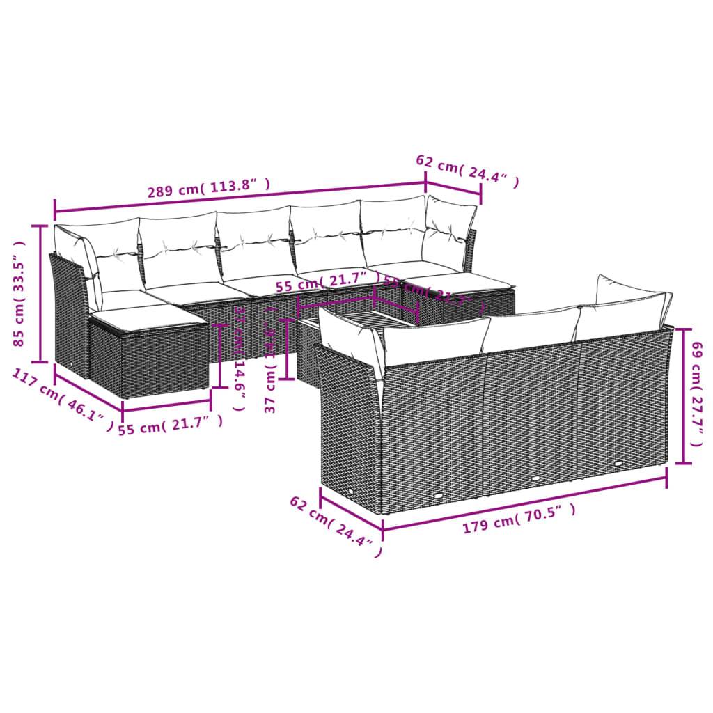 vidaXL 11-tlg. Garten-Sofagarnitur mit Kissen Beige Poly Rattan