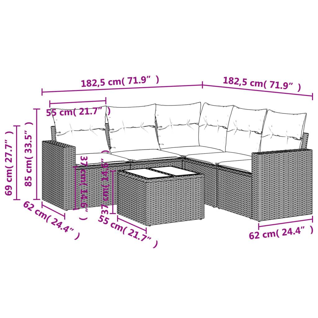 vidaXL 6-tlg. Garten-Sofagarnitur mit Kissen Braun Poly Rattan