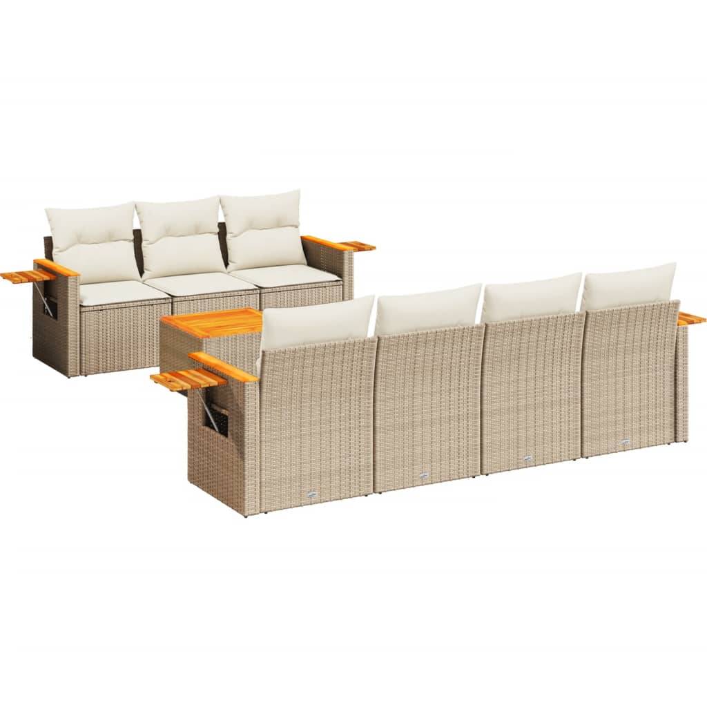 vidaXL 8-tlg. Garten-Sofagarnitur mit Kissen Beige Poly Rattan