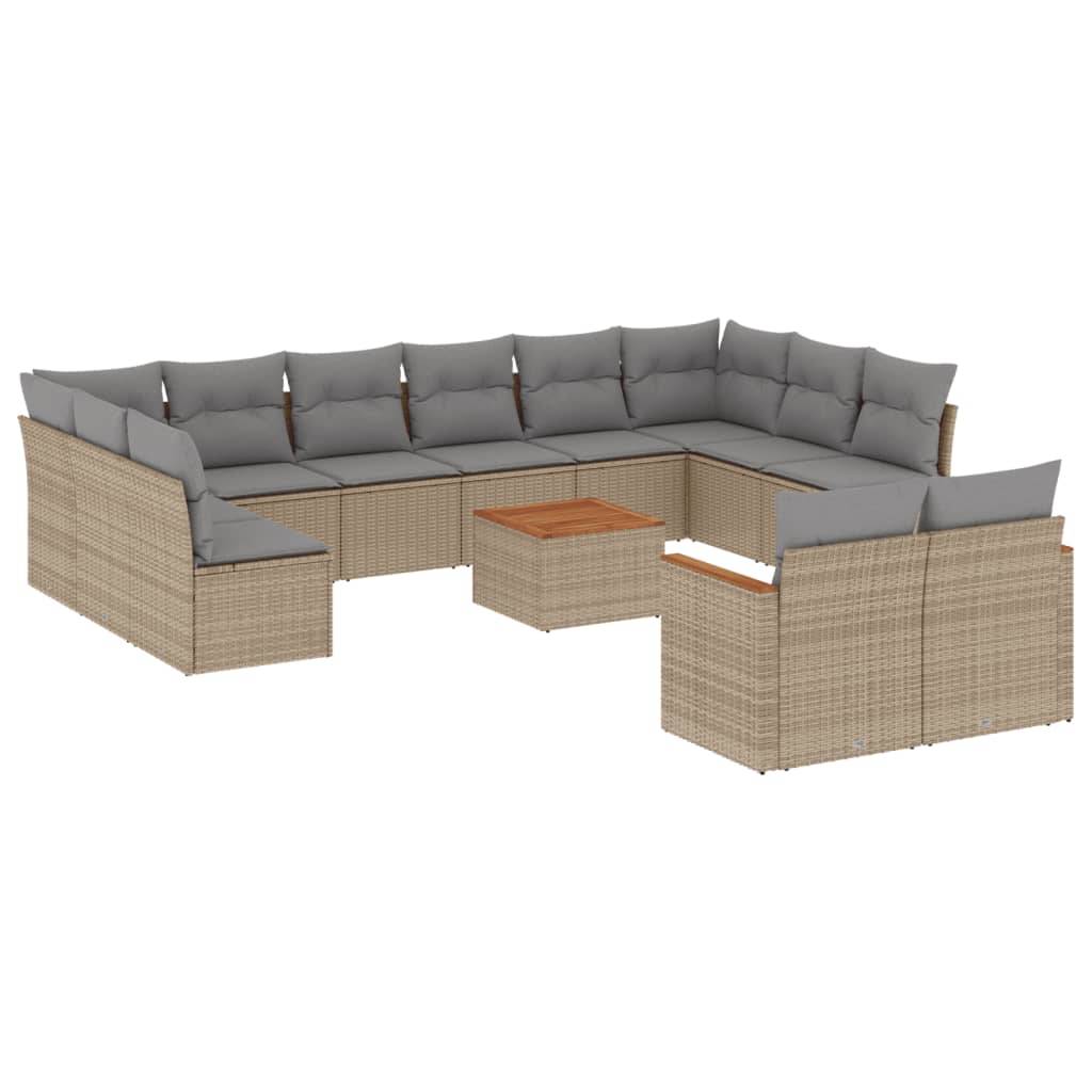 vidaXL 13-tlg. Garten-Sofagarnitur mit Kissen Beige Poly Rattan