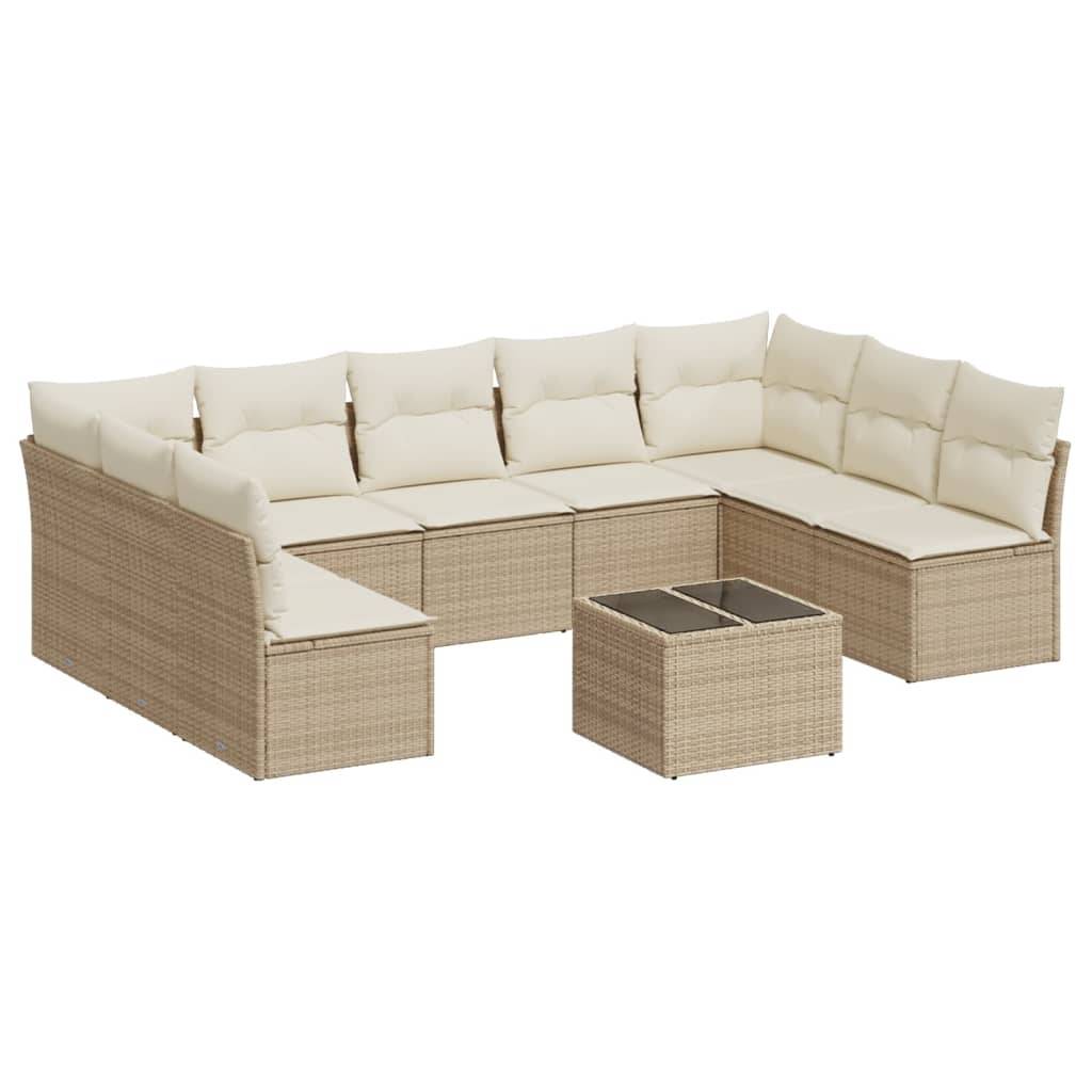 vidaXL 10-tlg. Garten-Sofagarnitur mit Kissen Beige Poly Rattan