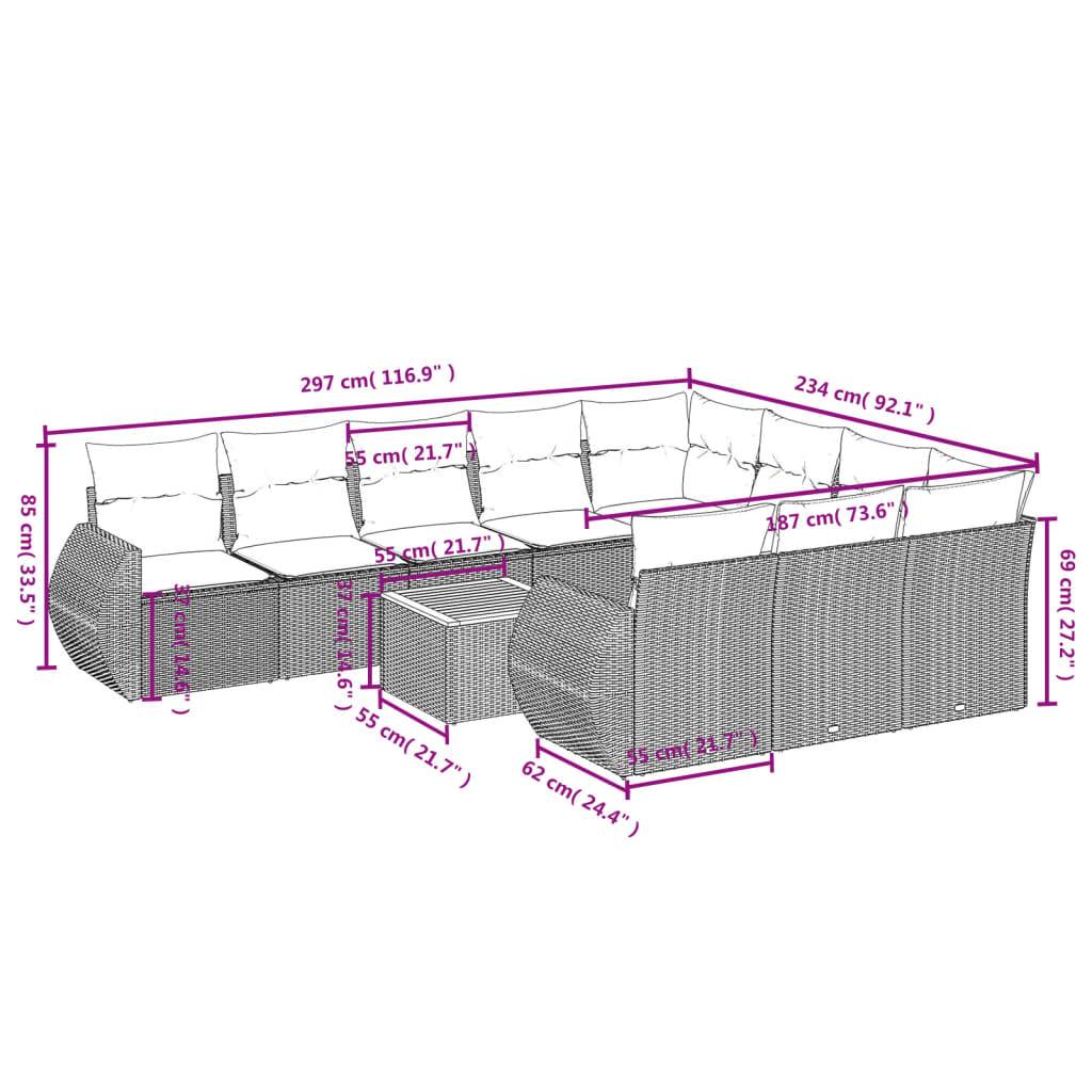 vidaXL 11-tlg. Garten-Sofagarnitur mit Kissen Beige Poly Rattan