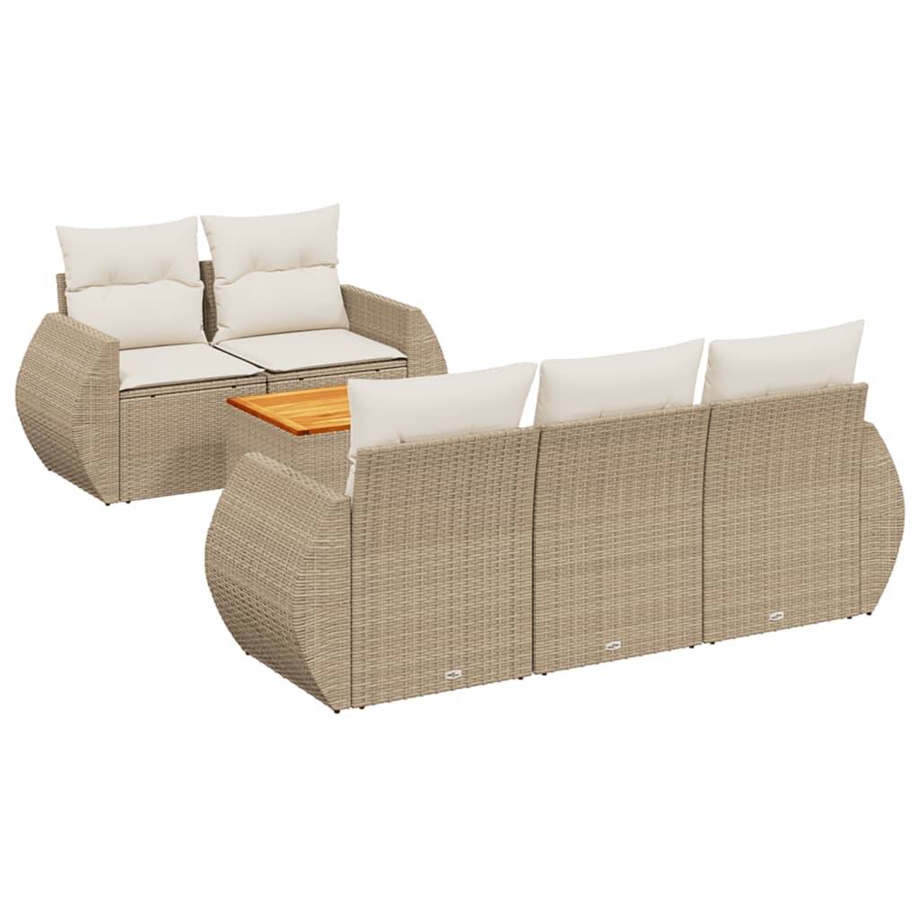 vidaXL 6-tlg. Garten-Sofagarnitur mit Kissen Beige Poly Rattan