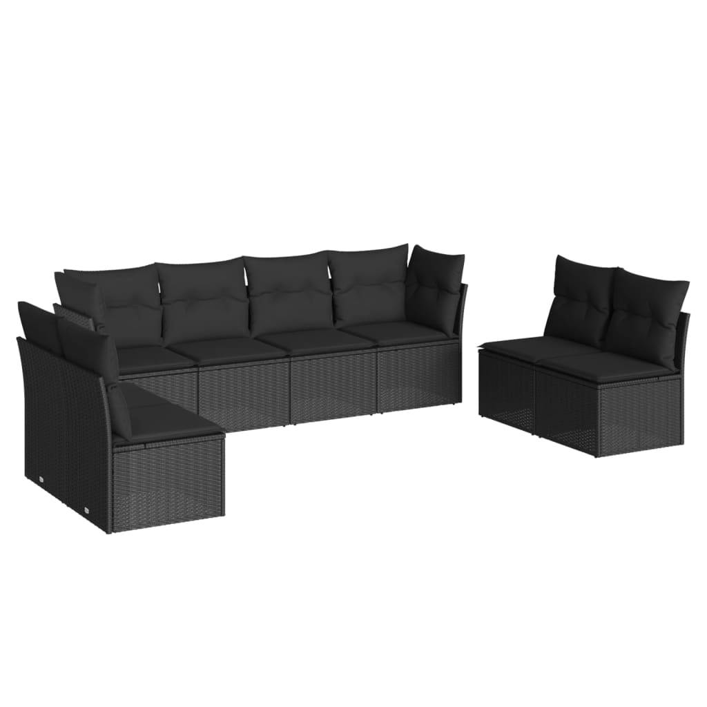 vidaXL 8-tlg. Garten-Sofagarnitur mit Kissen Schwarz Poly Rattan