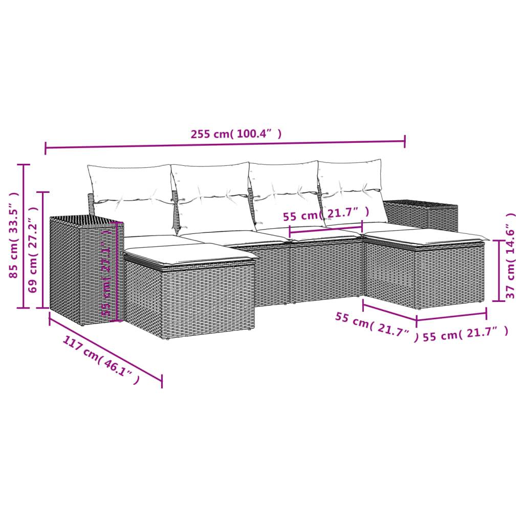 vidaXL 6-tlg. Garten-Sofagarnitur mit Kissen Braun Poly Rattan