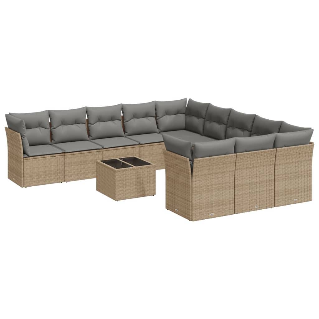 vidaXL 12-tlg. Garten-Sofagarnitur mit Kissen Beige Poly Rattan