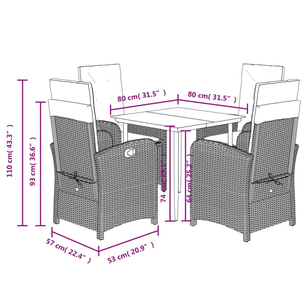 vidaXL 5-tlg. Garten-Essgruppe mit Kissen Beigemischung Poly Rattan