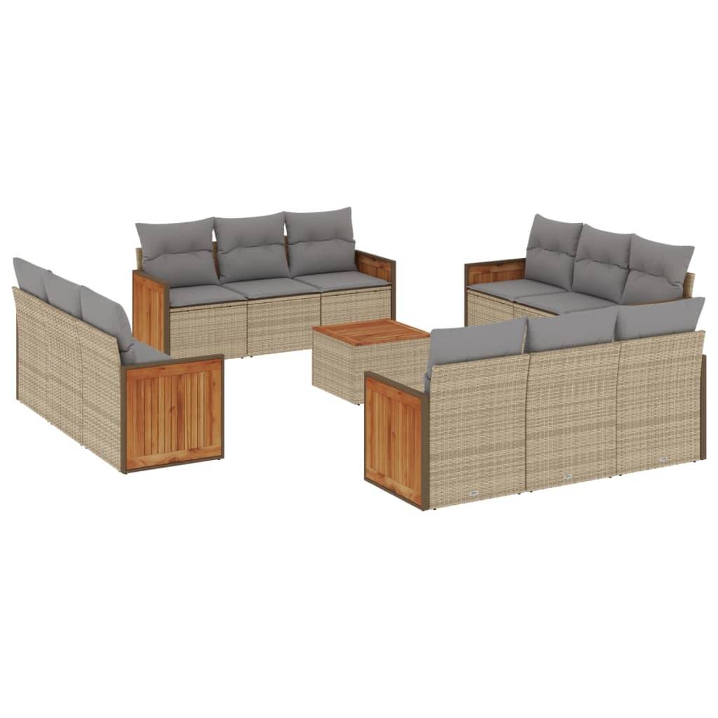 vidaXL 13-tlg. Garten-Sofagarnitur mit Kissen Beige Poly Rattan