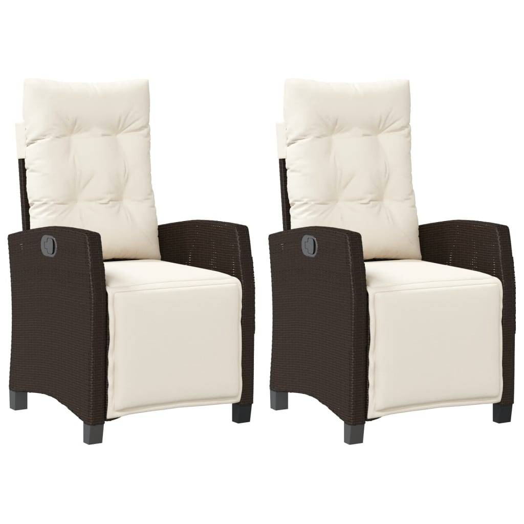 vidaXL Gartensessel mit Fußteil 2 Stk. Verstellbar Braun Poly Rattan