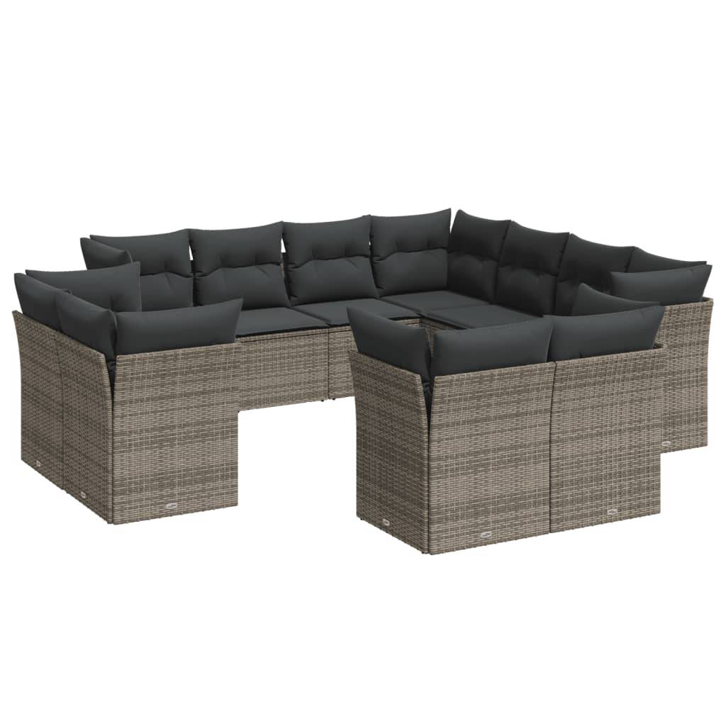 vidaXL 11-tlg. Garten-Sofagarnitur mit Kissen Grau Poly Rattan