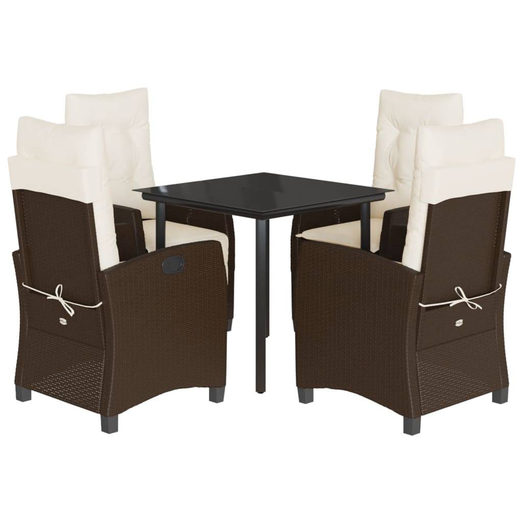vidaXL 5-tlg. Garten-Essgruppe mit Kissen Braun Poly Rattan