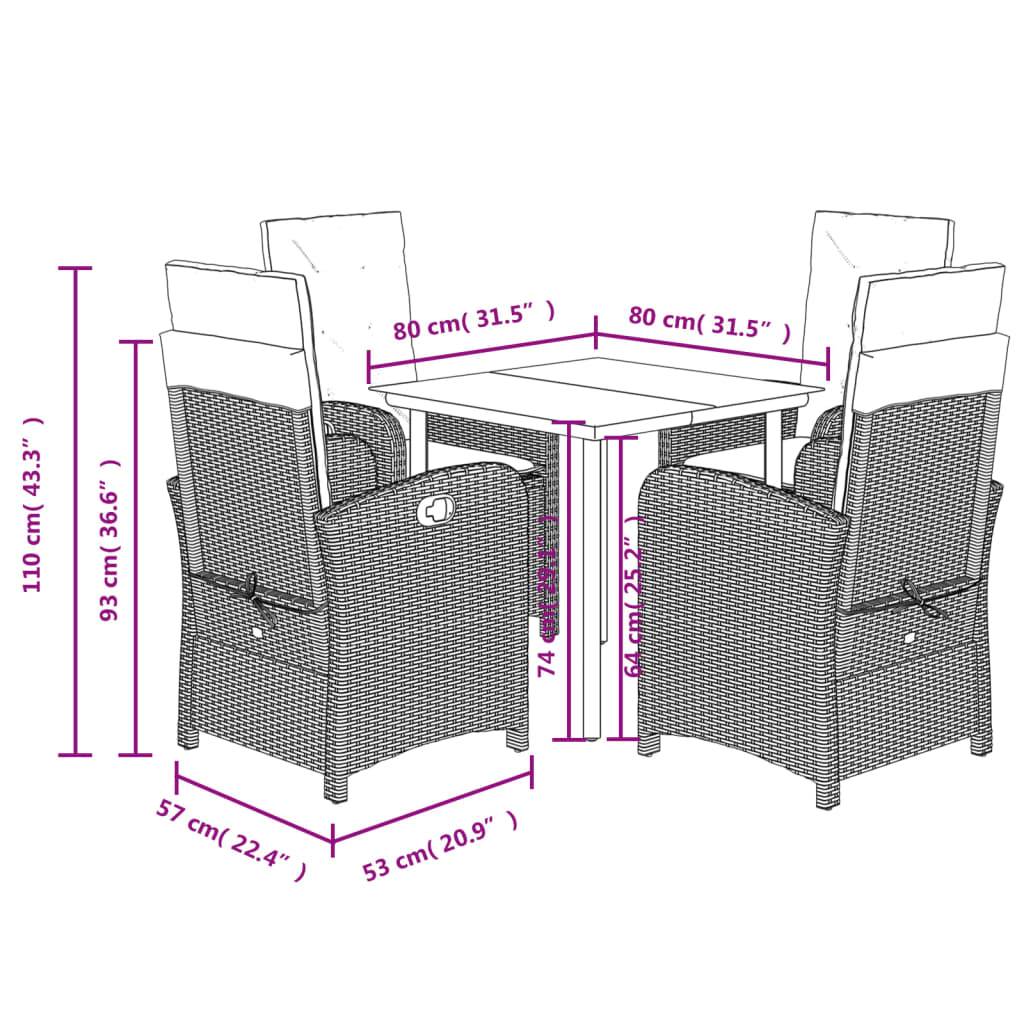 vidaXL 5-tlg. Garten-Essgruppe mit Kissen Braun Poly Rattan