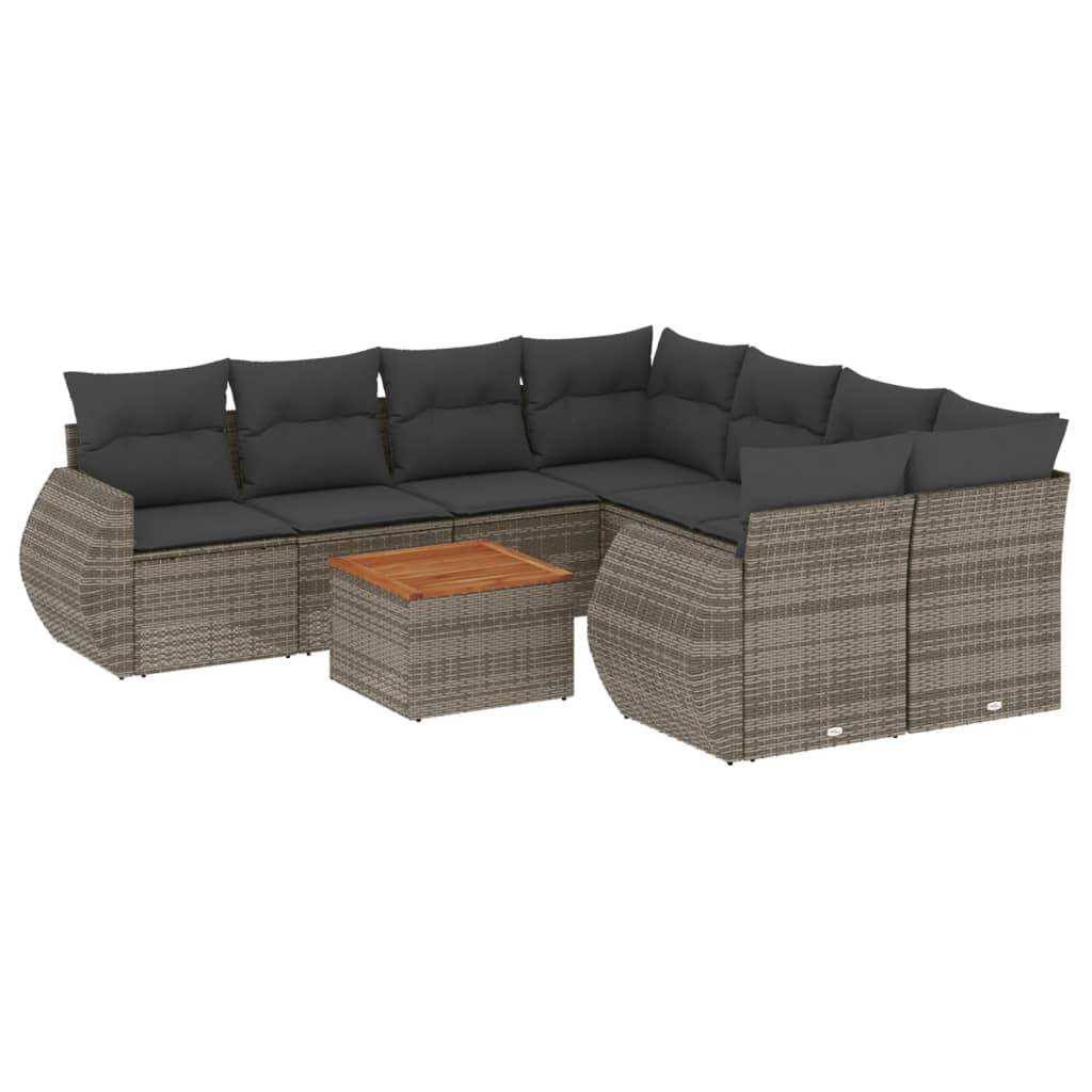 vidaXL 9-tlg. Garten-Sofagarnitur mit Kissen Grau Poly Rattan