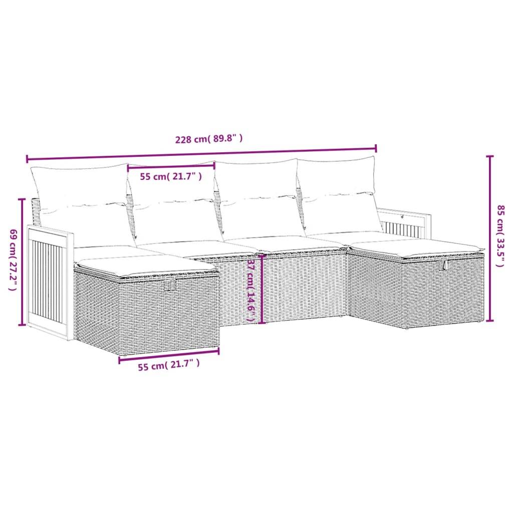 vidaXL 6-tlg. Garten-Sofagarnitur mit Kissen Beige Poly Rattan