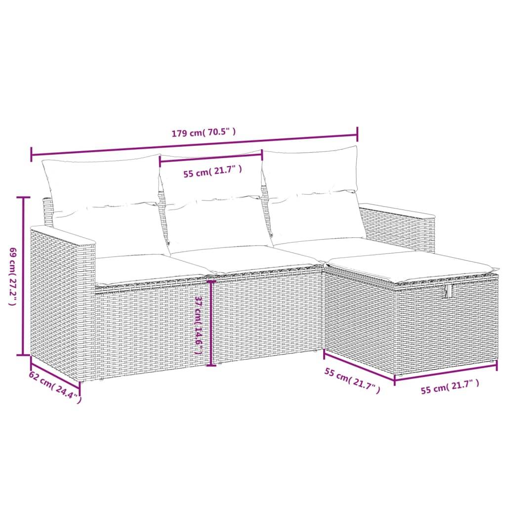 vidaXL 4-tlg. Garten-Sofagarnitur mit Kissen Beige Poly Rattan