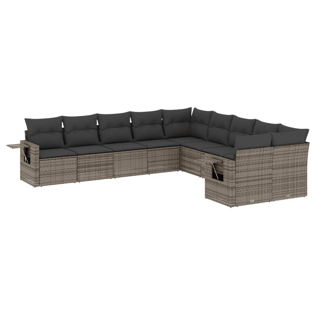 vidaXL 10-tlg. Garten-Sofagarnitur mit Kissen Grau Poly Rattan