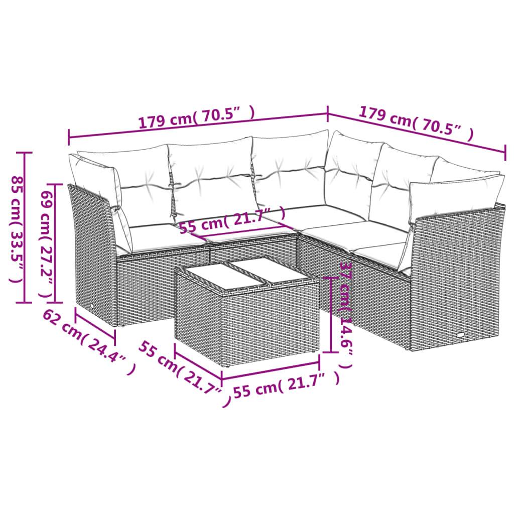 vidaXL 6-tlg. Garten-Sofagarnitur mit Kissen Schwarz Poly Rattan
