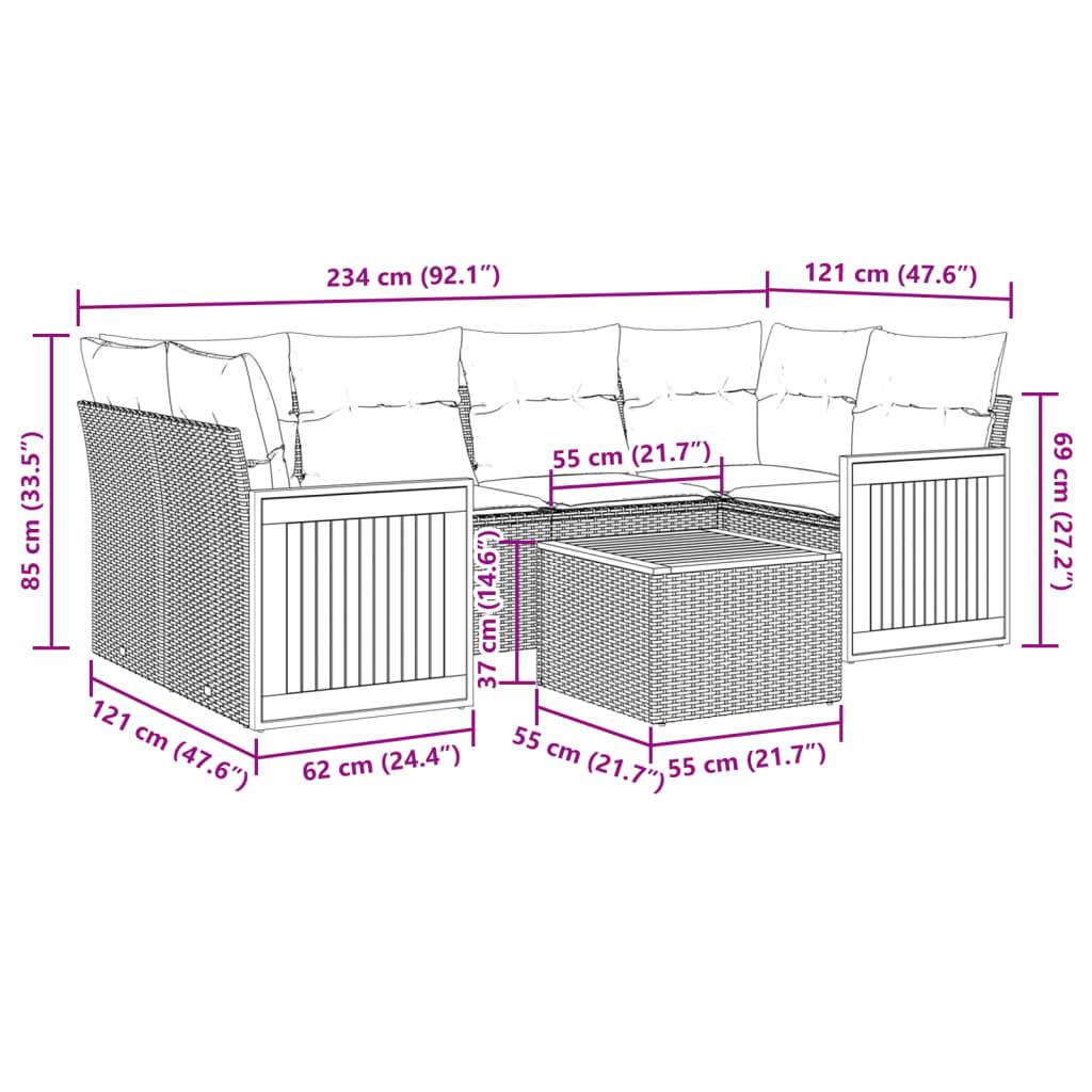 vidaXL 7-tlg. Garten-Sofagarnitur mit Kissen Grau Poly Rattan