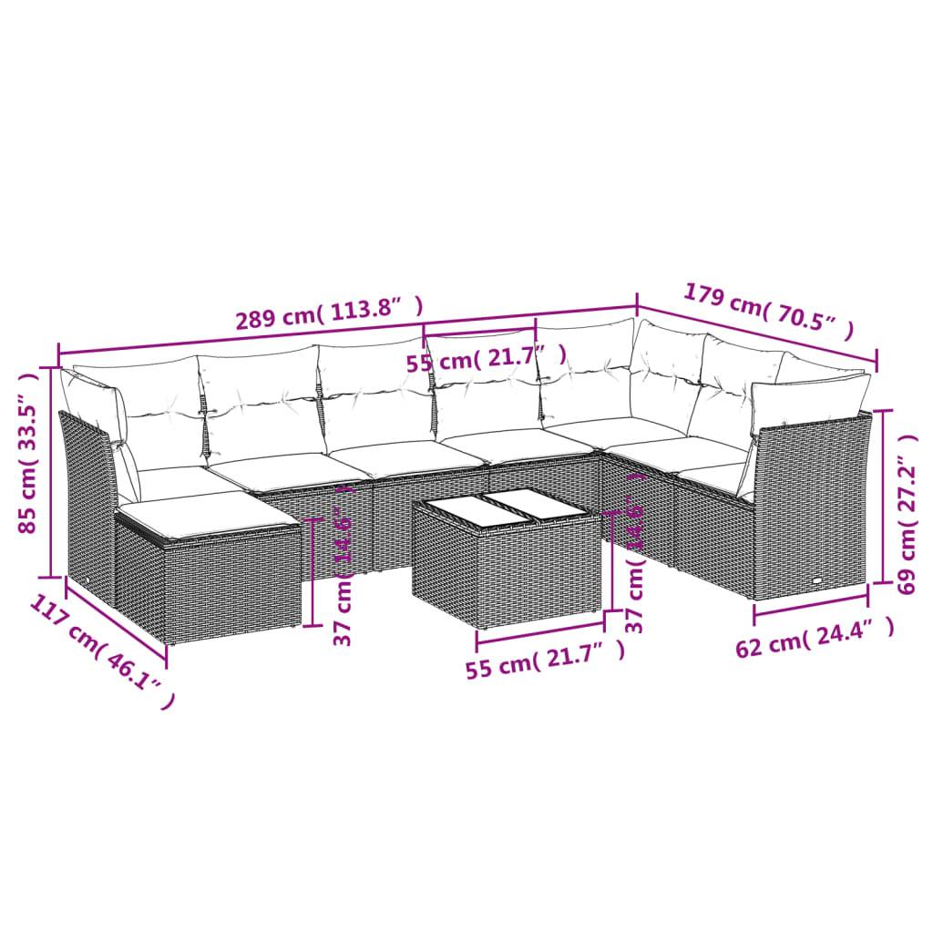 vidaXL 9-tlg. Garten-Sofagarnitur mit Kissen Hellgrau Poly Rattan