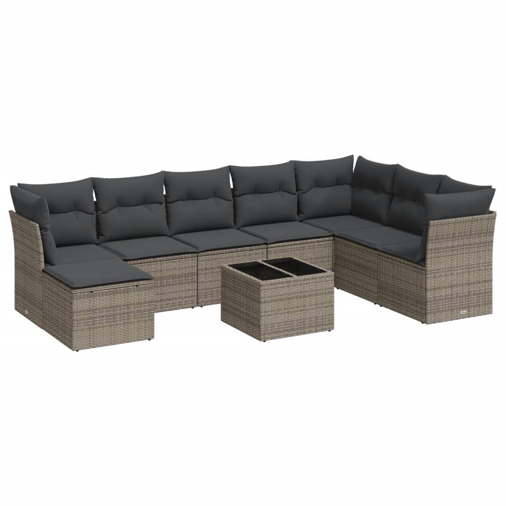 vidaXL 9-tlg. Garten-Sofagarnitur mit Kissen Grau Poly Rattan