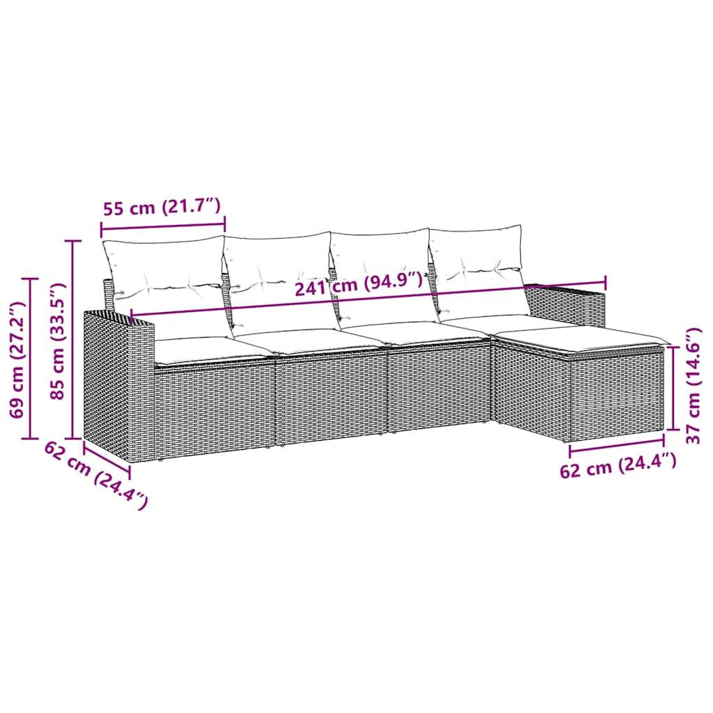 vidaXL 5-tlg. Garten-Sofagarnitur mit Kissen Schwarz Poly Rattan